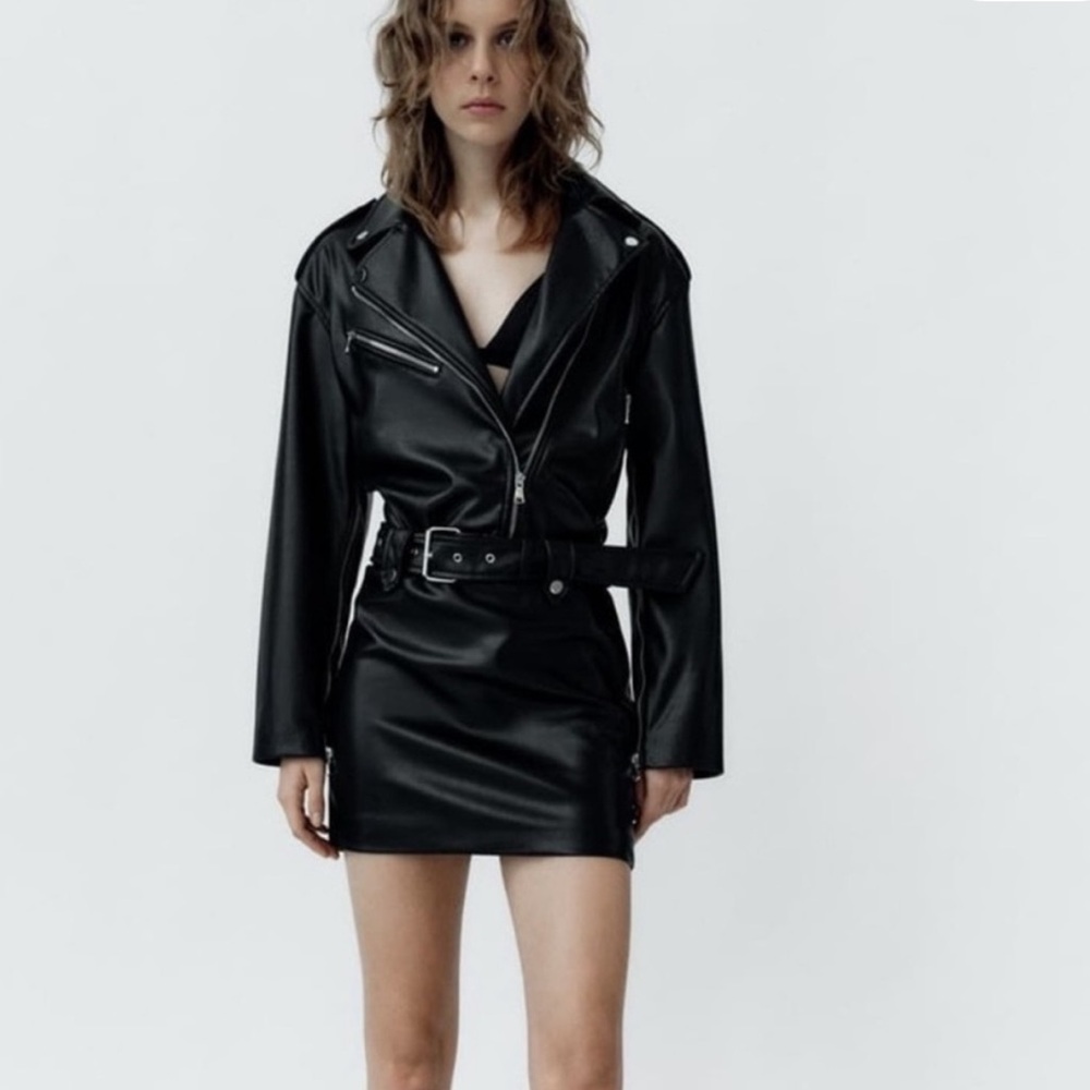 Zara Black Leather Jacket dress